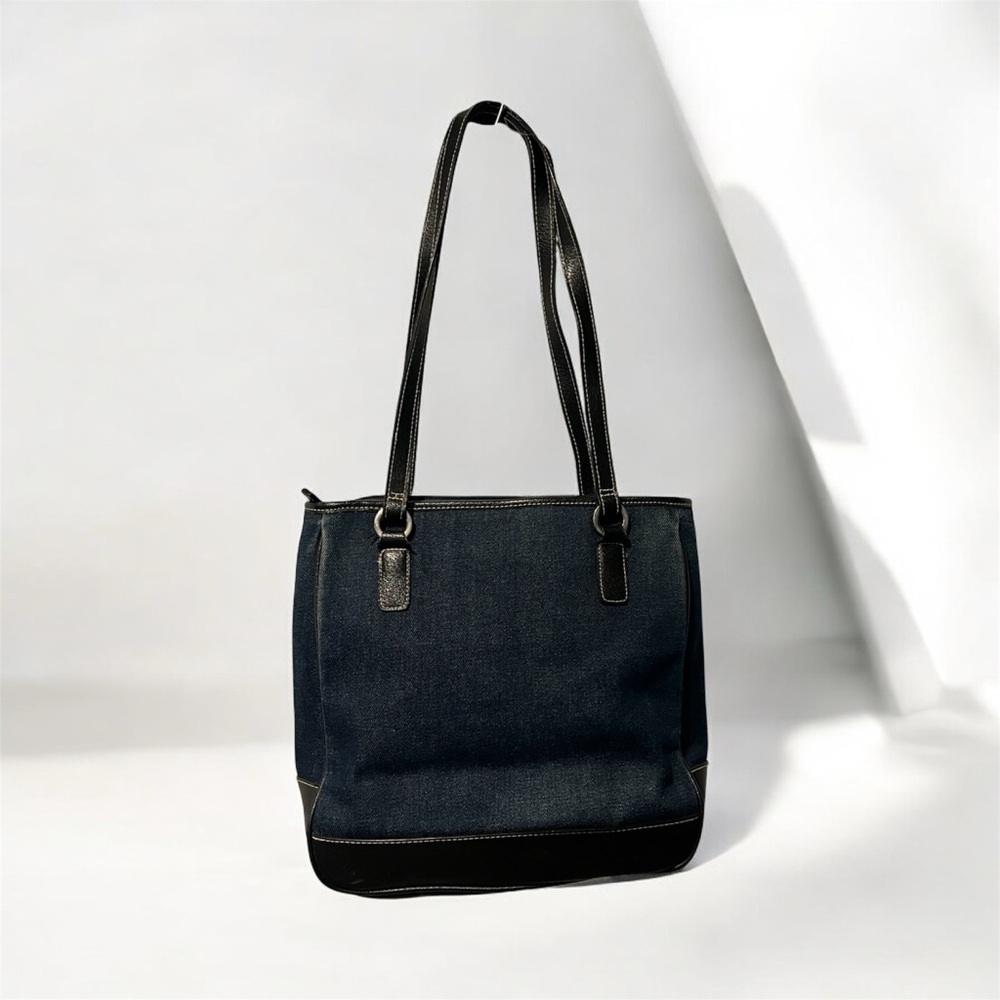 Dark Blue Denim Baguette Bag with Dark Brown Leather Straps โ Pre-Owned